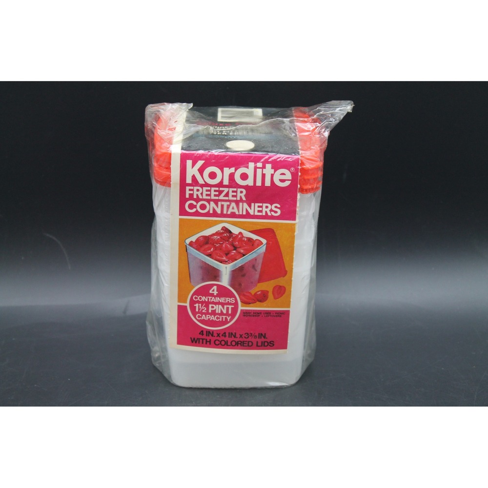 Vintage Kordite Freezer Containers Set of 4 NOS 1.5 Pint Red Lids New Old Stock